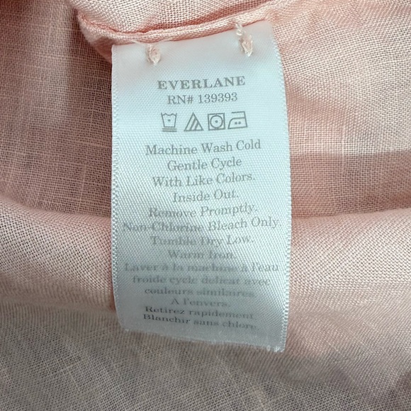 EVERLANE The Linen Popover Shirt Petal Pink 6 Long Sleeve Half Button Lagenlook - Picture 5 of 10